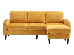 Clearance Hauss Spole Sofá reto de 4 lugares com apoio para os pés, bolsos laterais e suporte para copos 196,5 x 75 x 77 cm Amarelo