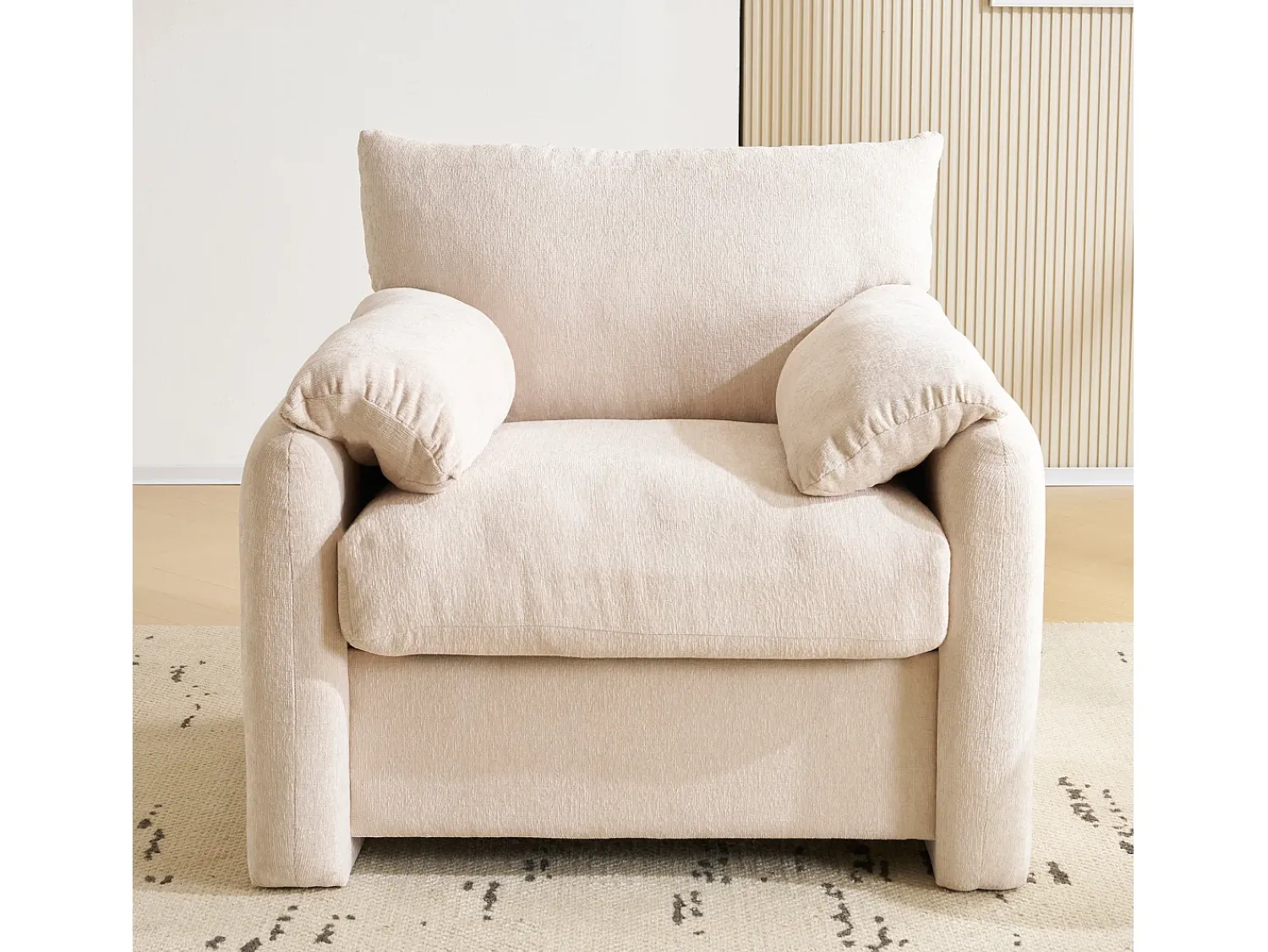 Sofá| Sofá reto - Sofá com braços e encosto - Chenille - para sala de estar e quarto Bege