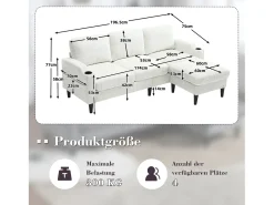 Sofá|Hauss Spole Sofá reto de 4 lugares com apoio para os pés, bolsos laterais e suporte para copos 196,5 x 75 x 77 cm Bege