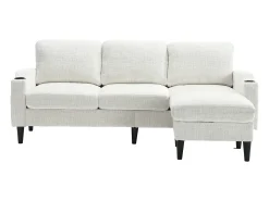 Sofá|Hauss Spole Sofá reto de 4 lugares com apoio para os pés, bolsos laterais e suporte para copos 196,5 x 75 x 77 cm Bege
