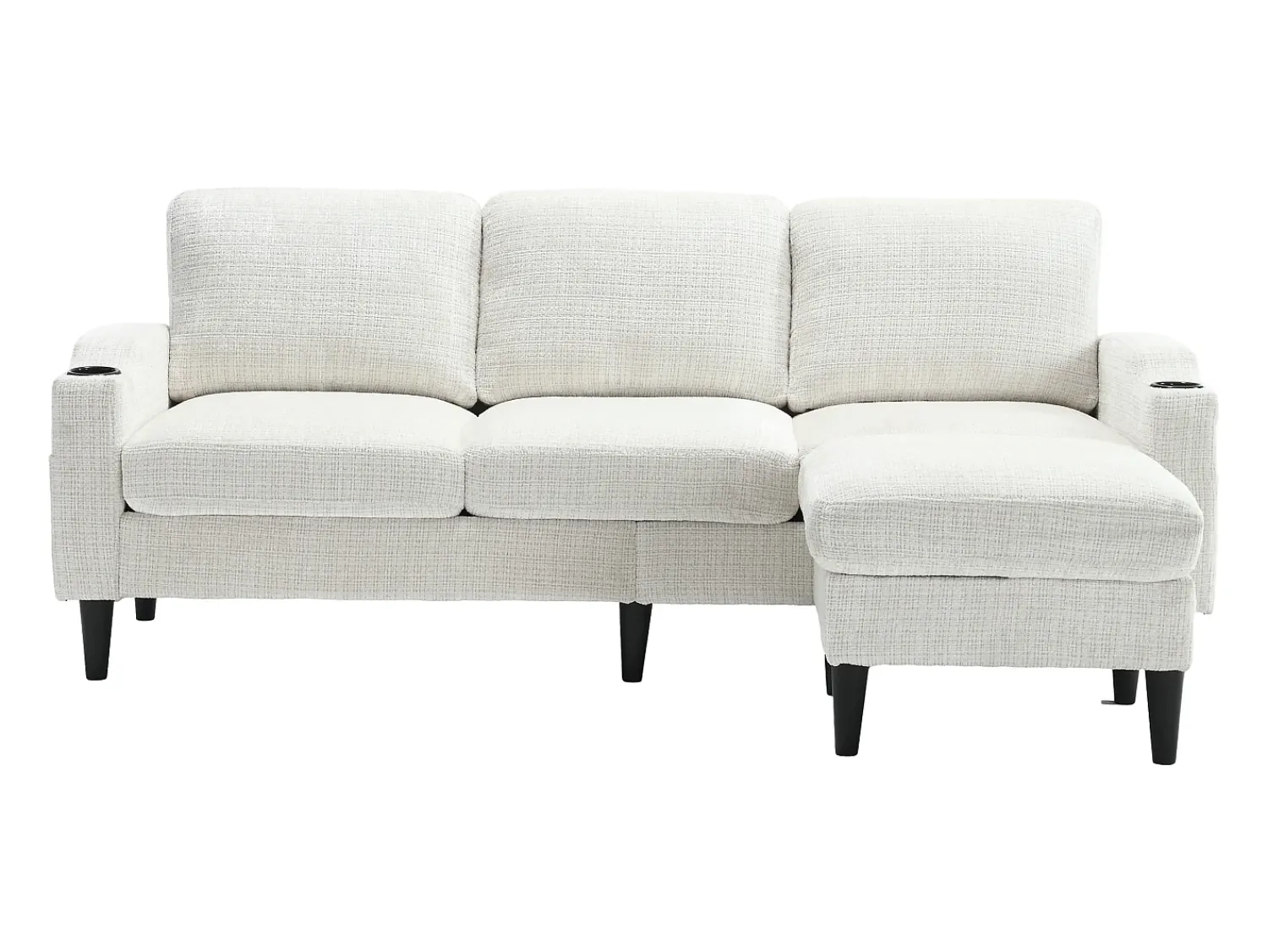 Sofá|Hauss Spole Sofá reto de 4 lugares com apoio para os pés, bolsos laterais e suporte para copos 196,5 x 75 x 77 cm Bege