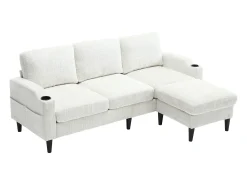 Sofá|Hauss Spole Sofá reto de 4 lugares com apoio para os pés, bolsos laterais e suporte para copos 196,5 x 75 x 77 cm Bege