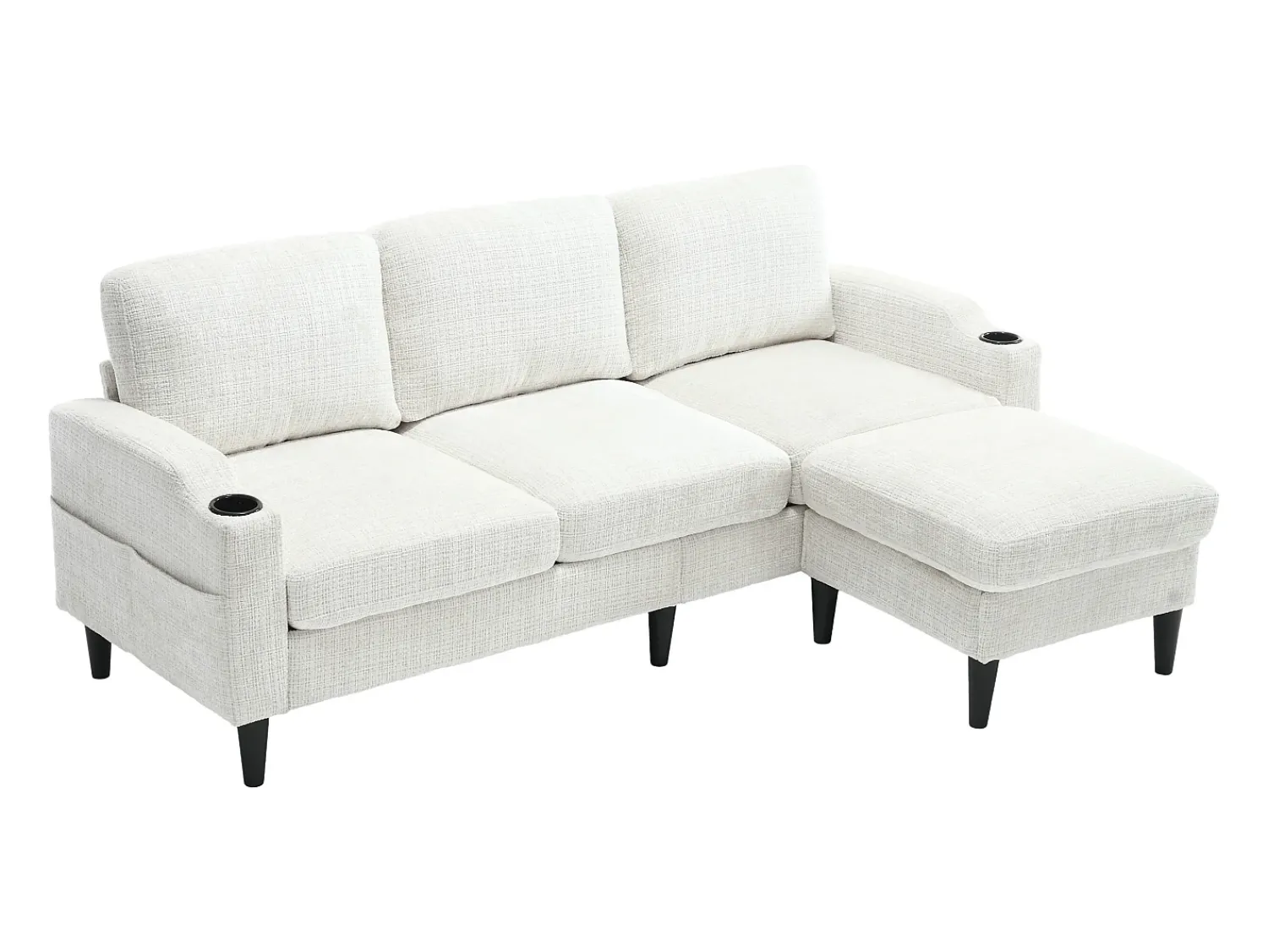 Sofá|Hauss Spole Sofá reto de 4 lugares com apoio para os pés, bolsos laterais e suporte para copos 196,5 x 75 x 77 cm Bege