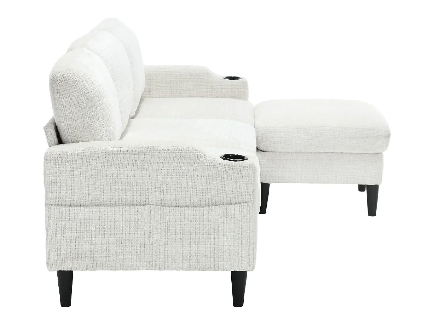 Sofá|Hauss Spole Sofá reto de 4 lugares com apoio para os pés, bolsos laterais e suporte para copos 196,5 x 75 x 77 cm Bege