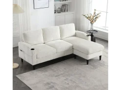 Sofá|Hauss Spole Sofá reto de 4 lugares com apoio para os pés, bolsos laterais e suporte para copos 196,5 x 75 x 77 cm Bege