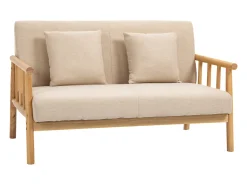 Best Hauss Spole Sofá reto de 2 lugares, estrutura de madeira natural, 2 almofadas incluídas - 123x69x74cm Bege