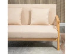 Best Hauss Spole Sofá reto de 2 lugares, estrutura de madeira natural, 2 almofadas incluídas - 123x69x74cm Bege