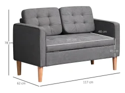 Hauss Spole Sofá reto cinza de 2 lugares com armazenamento integrado e almofadas removíveis - 117x62x78cm^ Sofá