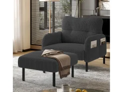 Sofá* Sofá reto - Poltrona com braços e bolsos laterais - bombazine - para sala de estar e quarto Cinzento