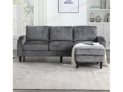 Sofá*Hauss Spole Sofá reto de 4 lugares com apoio para os pés, bolsos laterais e suporte para copos 196,5 x 75 x 77 cm Cinzento