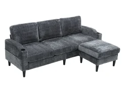 Sofá*Hauss Spole Sofá reto de 4 lugares com apoio para os pés, bolsos laterais e suporte para copos 196,5 x 75 x 77 cm Cinzento
