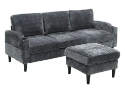 Sofá*Hauss Spole Sofá reto de 4 lugares com apoio para os pés, bolsos laterais e suporte para copos 196,5 x 75 x 77 cm Cinzento