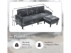 Sofá*Hauss Spole Sofá reto de 4 lugares com apoio para os pés, bolsos laterais e suporte para copos 196,5 x 75 x 77 cm Cinzento