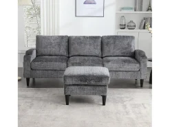 Sofá*Hauss Spole Sofá reto de 4 lugares com apoio para os pés, bolsos laterais e suporte para copos 196,5 x 75 x 77 cm Cinzento