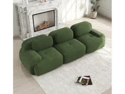 Online Sofá reto com braços curvos - Sofá de 3 lugares com encosto e almofadas decorativas - Veludo cotelê Verde