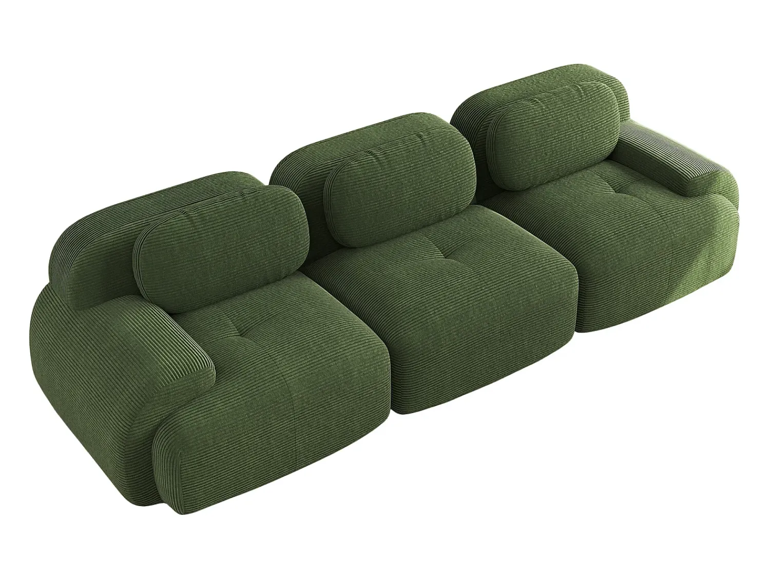 Online Sofá reto com braços curvos - Sofá de 3 lugares com encosto e almofadas decorativas - Veludo cotelê Verde