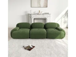 Online Sofá reto com braços curvos - Sofá de 3 lugares com encosto e almofadas decorativas - Veludo cotelê Verde