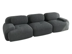 Sofá| Sofá reto com braços curvos - Sofá de 3 lugares com encosto e almofadas decorativas - Veludo cotelê Cinzento