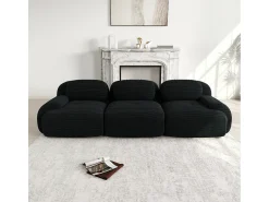 Sofá reto com braços curvos - Sofá de 3 lugares com encosto e almofadas decorativas - Veludo cotelê^ Sofá