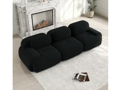 Sofá reto com braços curvos - Sofá de 3 lugares com encosto e almofadas decorativas - Veludo cotelê^ Sofá