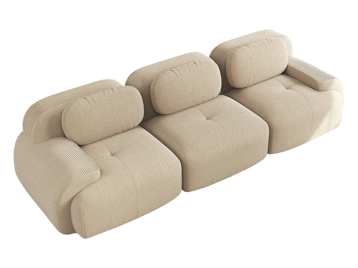 Sofá reto com braços curvos - Sofá de 3 lugares com encosto e almofadas decorativas - Veludo cotelê^ Sofá