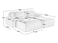 Sofá reto com braços curvos - Sofá de 2 lugares com encosto e almofadas decorativas - bombazine^ Sofá