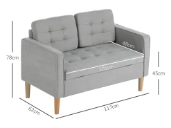 Sofá*Hauss Spole Sofá reto de 2 lugares em veludo cinza com armazenamento integrado - 117x62x78cm Cinzento