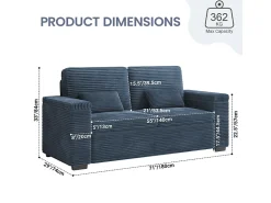 DripeX Sofá reto de 2 lugares em veludo canelado - com braços de armazenamento - 180x74x84cm^ Sofá