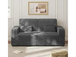 DripeX Sofá reto de 2 lugares em veludo canelado Cinza - com braços de armazenamento - 180x74x84cm^ Sofá