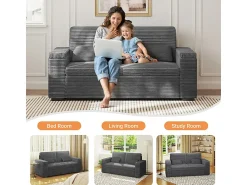 DripeX Sofá reto de 2 lugares em veludo canelado Cinza - com braços de armazenamento - 180x74x84cm^ Sofá