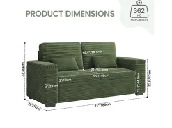 Sofá|DripeX Sofá reto de 2 lugares em veludo canelado - com braços de armazenamento - 180x74x84cm Verde