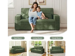 Sofá|DripeX Sofá reto de 2 lugares em veludo canelado - com braços de armazenamento - 180x74x84cm Verde