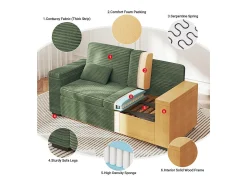 Sofá|DripeX Sofá reto de 2 lugares em veludo canelado - com braços de armazenamento - 180x74x84cm Verde