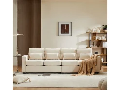Best DripeX Sofá reto em linho - 4 lugares - com bolsos nos braços e 4 almofadas - 264x83x87cm Bege