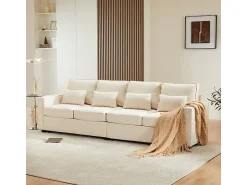 Best DripeX Sofá reto em linho - 4 lugares - com bolsos nos braços e 4 almofadas - 264x83x87cm Bege