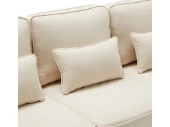 Best DripeX Sofá reto em linho - 4 lugares - com bolsos nos braços e 4 almofadas - 264x83x87cm Bege