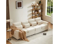 Best DripeX Sofá reto em linho - 4 lugares - com bolsos nos braços e 4 almofadas - 264x83x87cm Bege