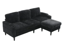 Sofá|Hauss Spole Sofá reto de 4 lugares com apoio para os pés, bolsos laterais e suporte para copos 196,5 x 75 x 77 cm Preto
