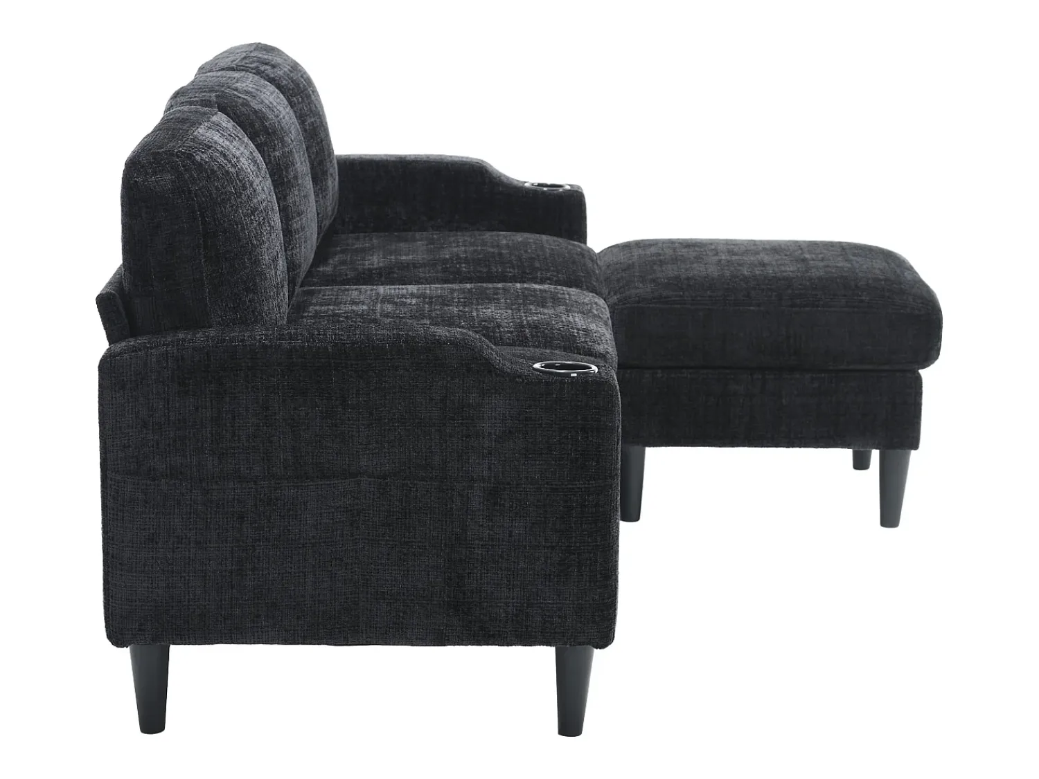 Sofá|Hauss Spole Sofá reto de 4 lugares com apoio para os pés, bolsos laterais e suporte para copos 196,5 x 75 x 77 cm Preto