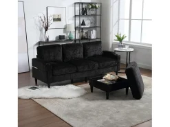 Sofá|Hauss Spole Sofá reto de 4 lugares com apoio para os pés, bolsos laterais e suporte para copos 196,5 x 75 x 77 cm Preto