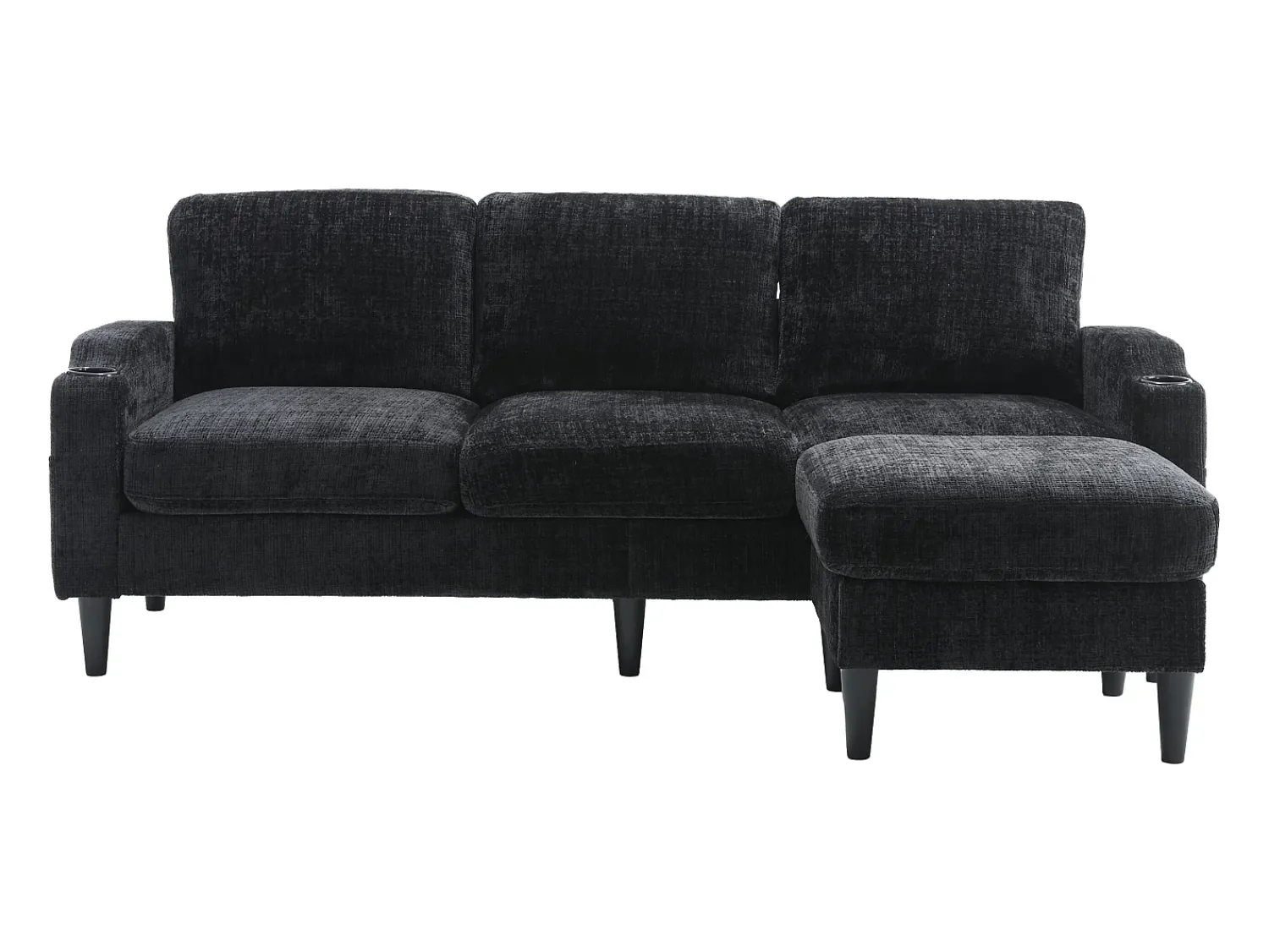 Sofá|Hauss Spole Sofá reto de 4 lugares com apoio para os pés, bolsos laterais e suporte para copos 196,5 x 75 x 77 cm Preto