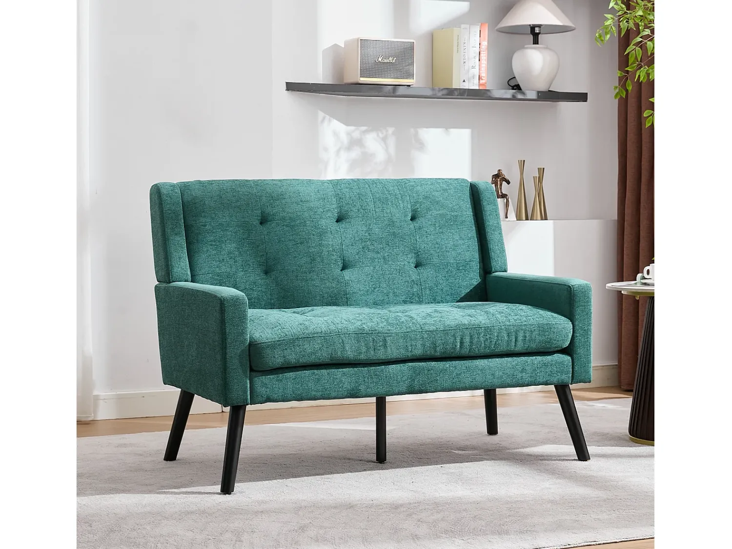 Hauss Spole Sofá retro de 2 lugares em linho - Pés em madeira antiderrapantes - Ideal para sala de estar, quarto e escritório.^ Sofá