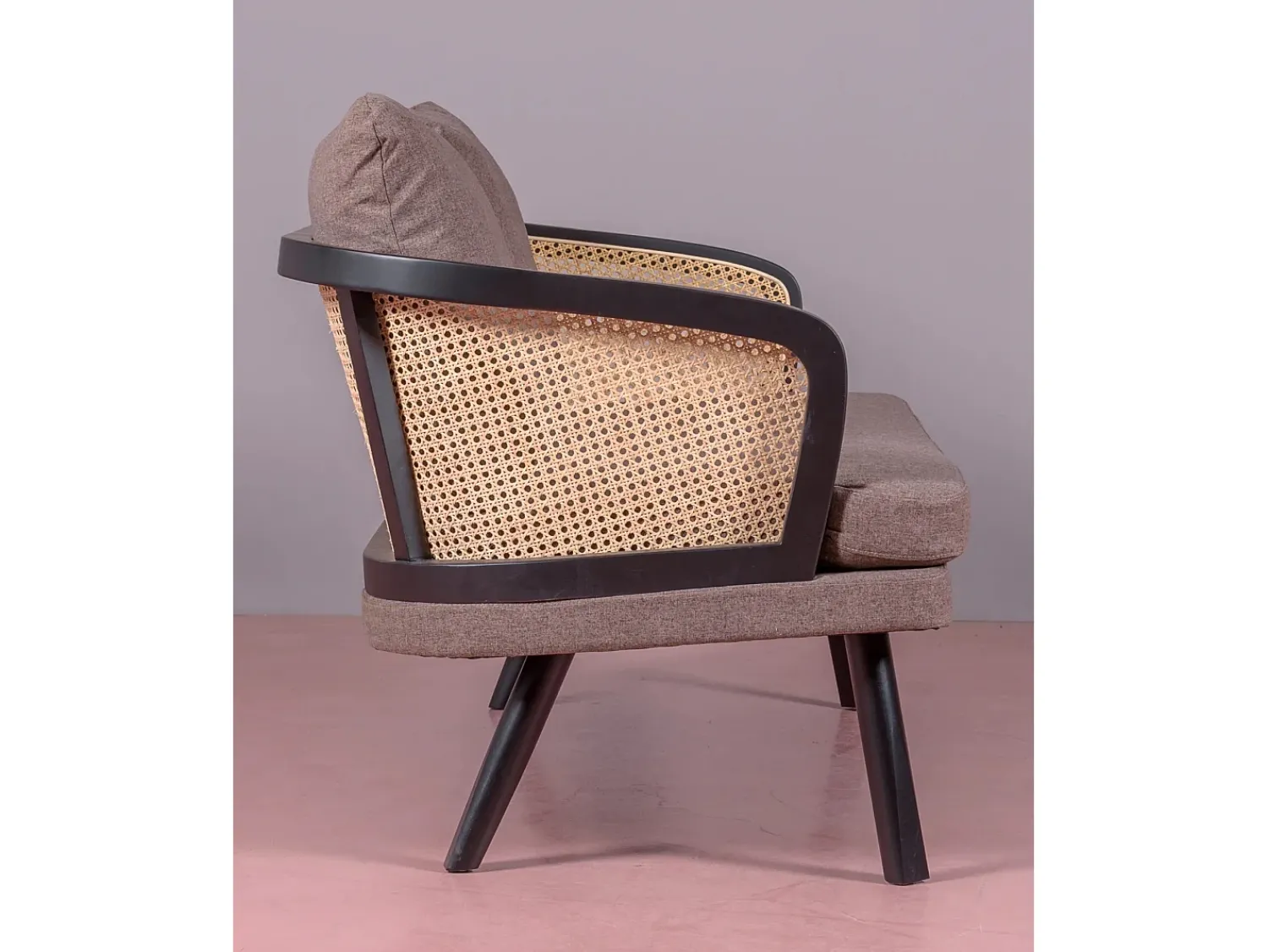 Hot Nest Dream Sofá retro vintage em rotim natural e almofada de algodão - Leeds - Preto