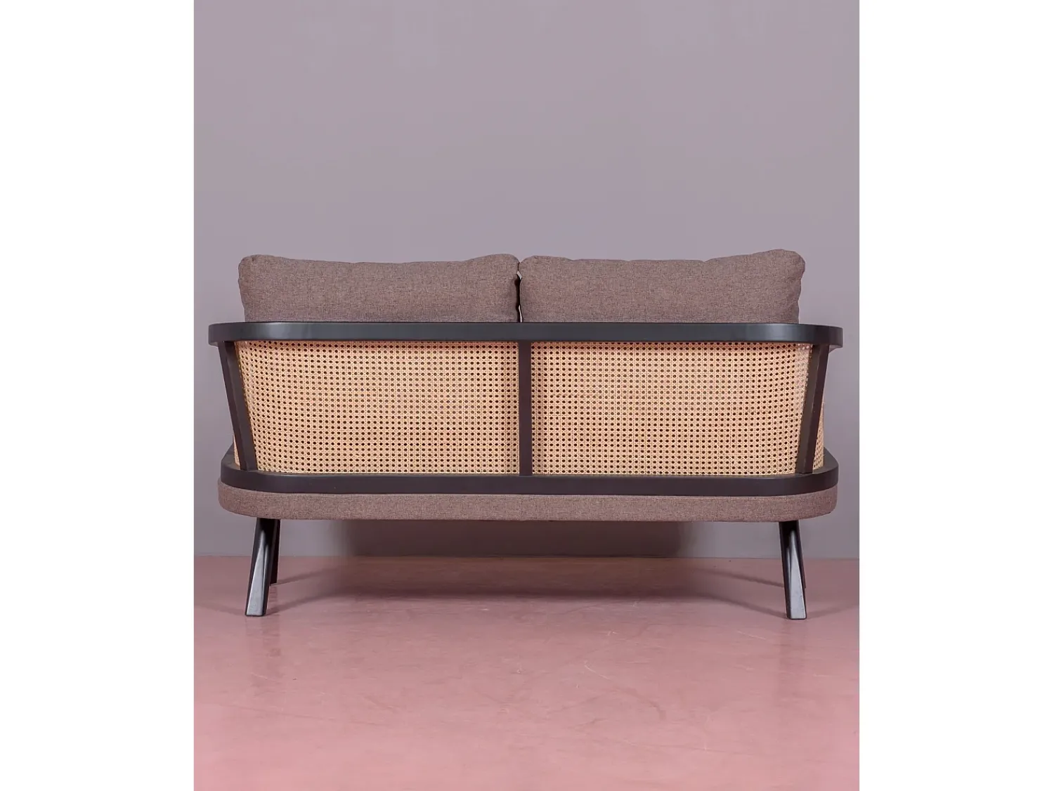 Hot Nest Dream Sofá retro vintage em rotim natural e almofada de algodão - Leeds - Preto