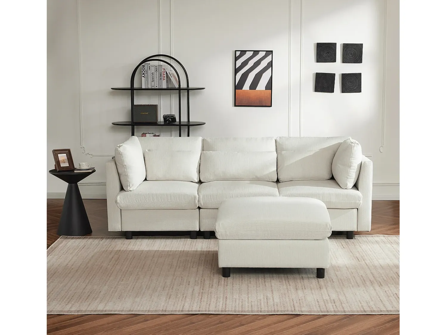 Merax Sofá reversível de canto de 3 lugares com apoio para pés - 220 x 83 x 81 cm - Tecido de linho - Bege