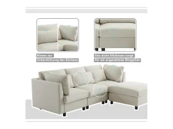 Merax Sofá reversível de canto de 3 lugares com apoio para pés - 220 x 83 x 81 cm - Tecido de linho - Bege