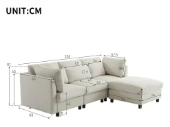 Merax Sofá reversível de canto de 3 lugares com apoio para pés - 220 x 83 x 81 cm - Tecido de linho - Bege