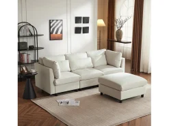 Merax Sofá reversível de canto de 3 lugares com apoio para pés - 220 x 83 x 81 cm - Tecido de linho - Bege