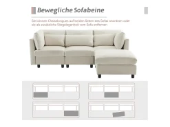 Merax Sofá reversível de canto de 3 lugares com apoio para pés - 220 x 83 x 81 cm - Tecido de linho - Bege