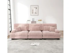 Online Sofá de 3 lugares - Sofá reto com 3 almofadas lombares e 3 almofadas decorativas - chenille Rosa